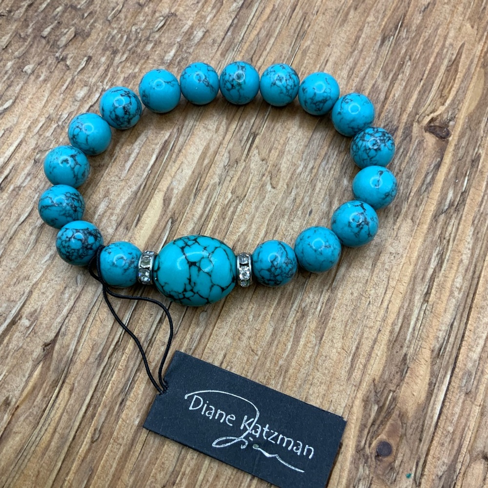 Diane Katzman Turquoise Beaded Stretch Crystal Accents Bracelet